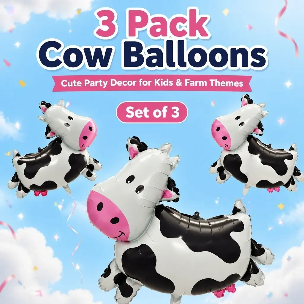 3pcs Cute Cow Foil Balloons, Balloon Animal Balloons, Farm Themed Party Decor, Cow Shape, Aluminum Balloons for Farm Style Event, Photo Decor Supplies