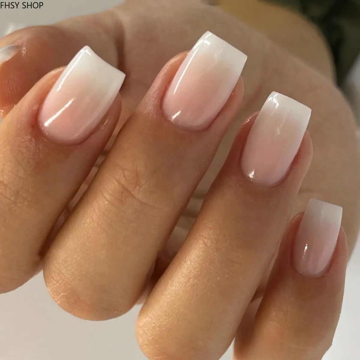24Pcs Cross-Border Hot Sale French Ombre Press-On Nails, Long Square Pink White Gradient Fake Nails with High-Gloss Coating, Reusable Acrylic Manicure Set for Women, Ideal Gift for Minimalist Style Lovers