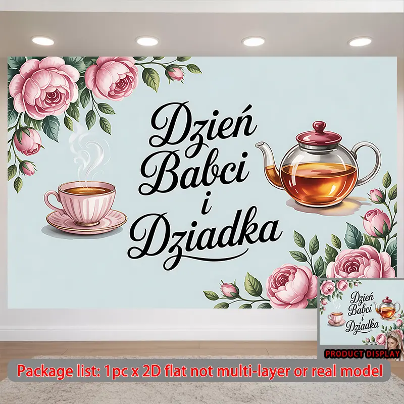 Grandma Grandpa Tea Party Backdrop, Cozy Tea Theme Polyester Tapestry for Living Room Decor, Bedroom Decoration, Gifts, Parties and Family Celebrations
