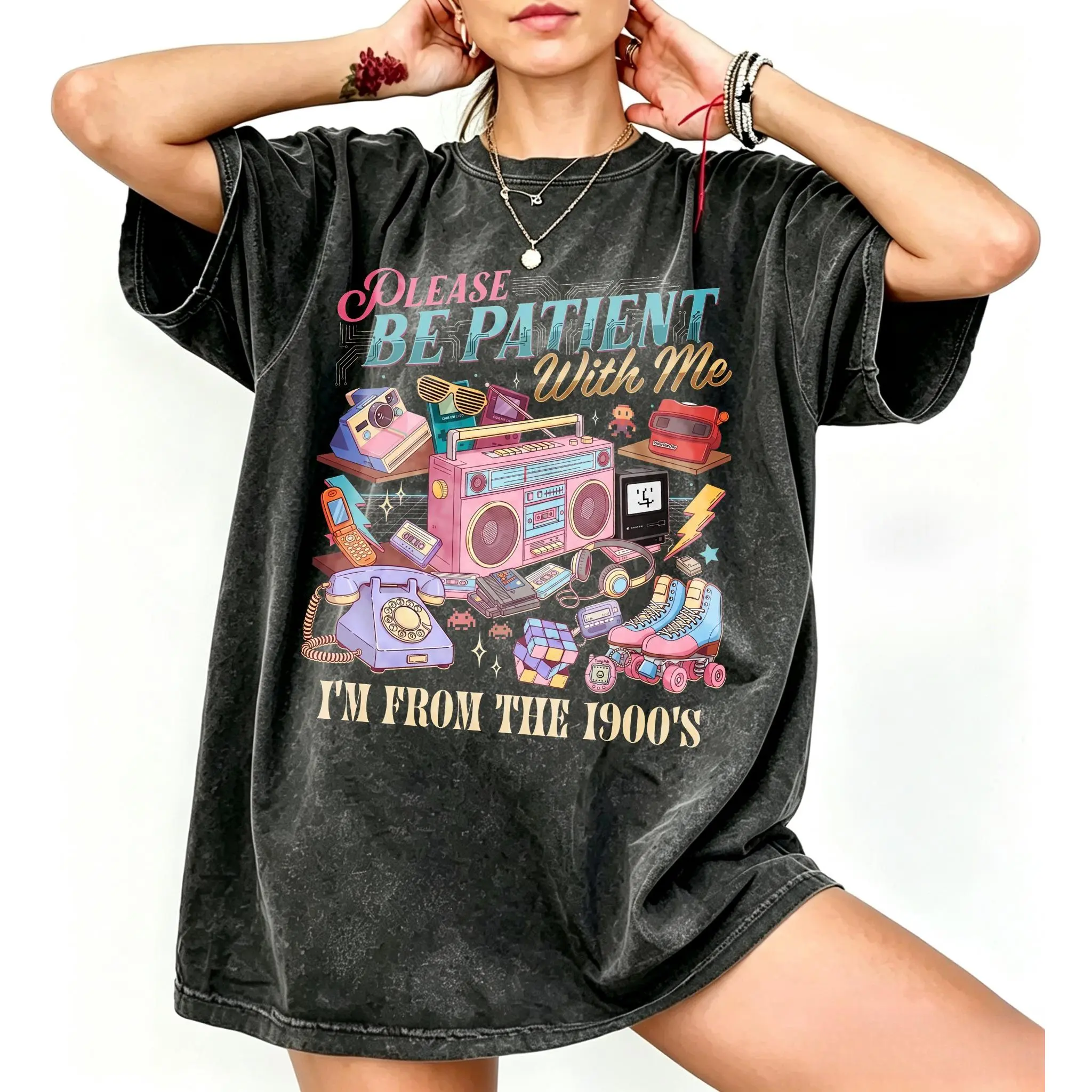 Women's Cotton Comfortable Casual Beach Graphic T-shirt - Customized 1900s Themed "Please Be Patient With Me I'm From The 1900s" Western Tee, Anniversary, Everyday