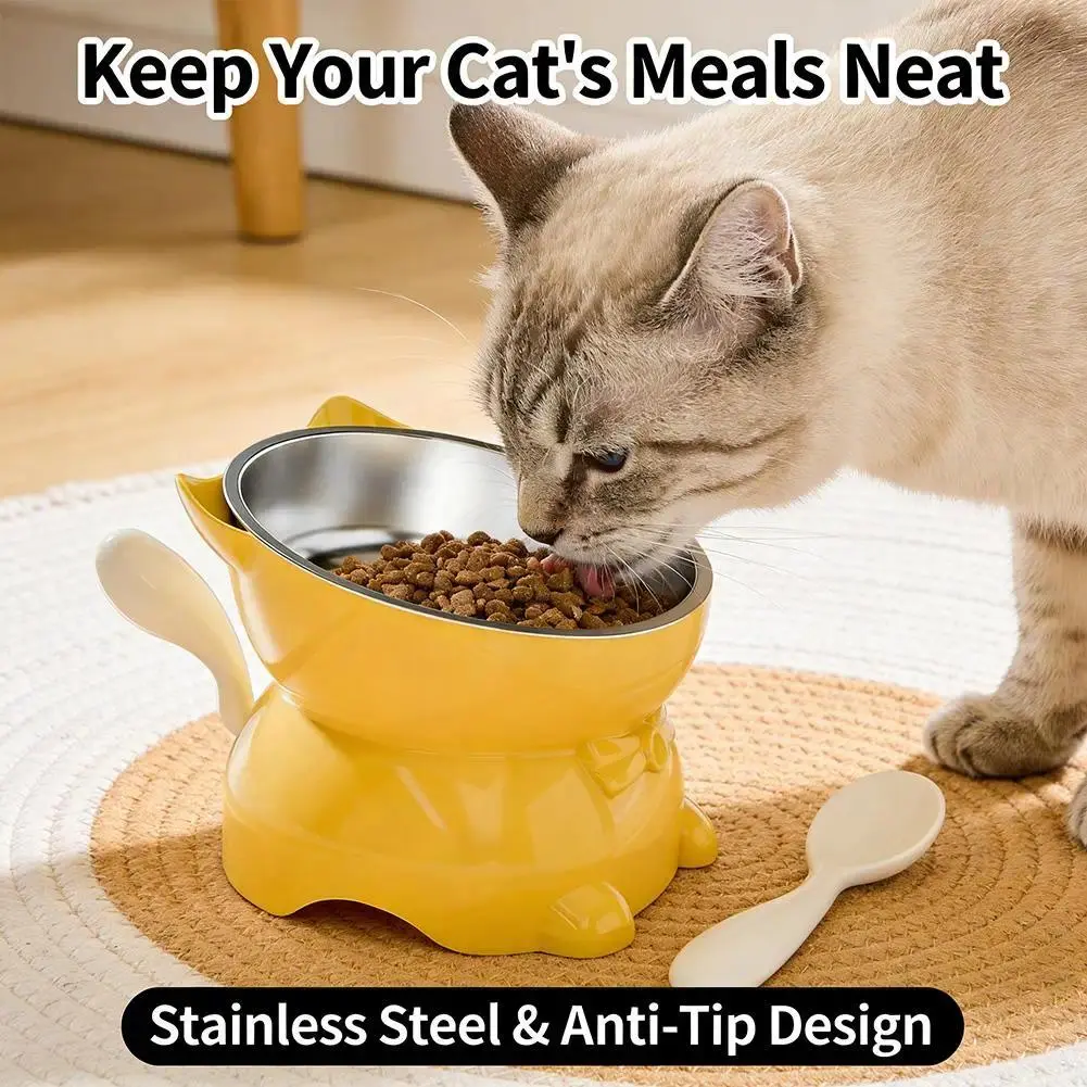 Cat Bowl Creative Inclined Kitten Puppy Food Feeding Bowls, Cat Bowls Tilted Neck Guard Cat Food Bowl Neck Protection Design