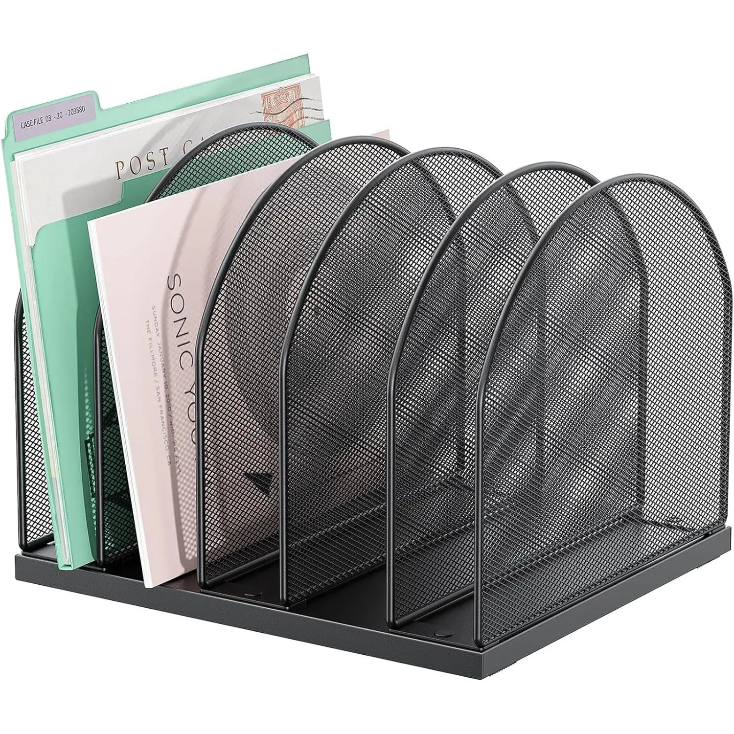 Desktop File Organizer, Desk Organizer with 5 Compartments, Paper Organizer for Desk, Workspace Organizers for Office Supplies (Black, Upright Style)