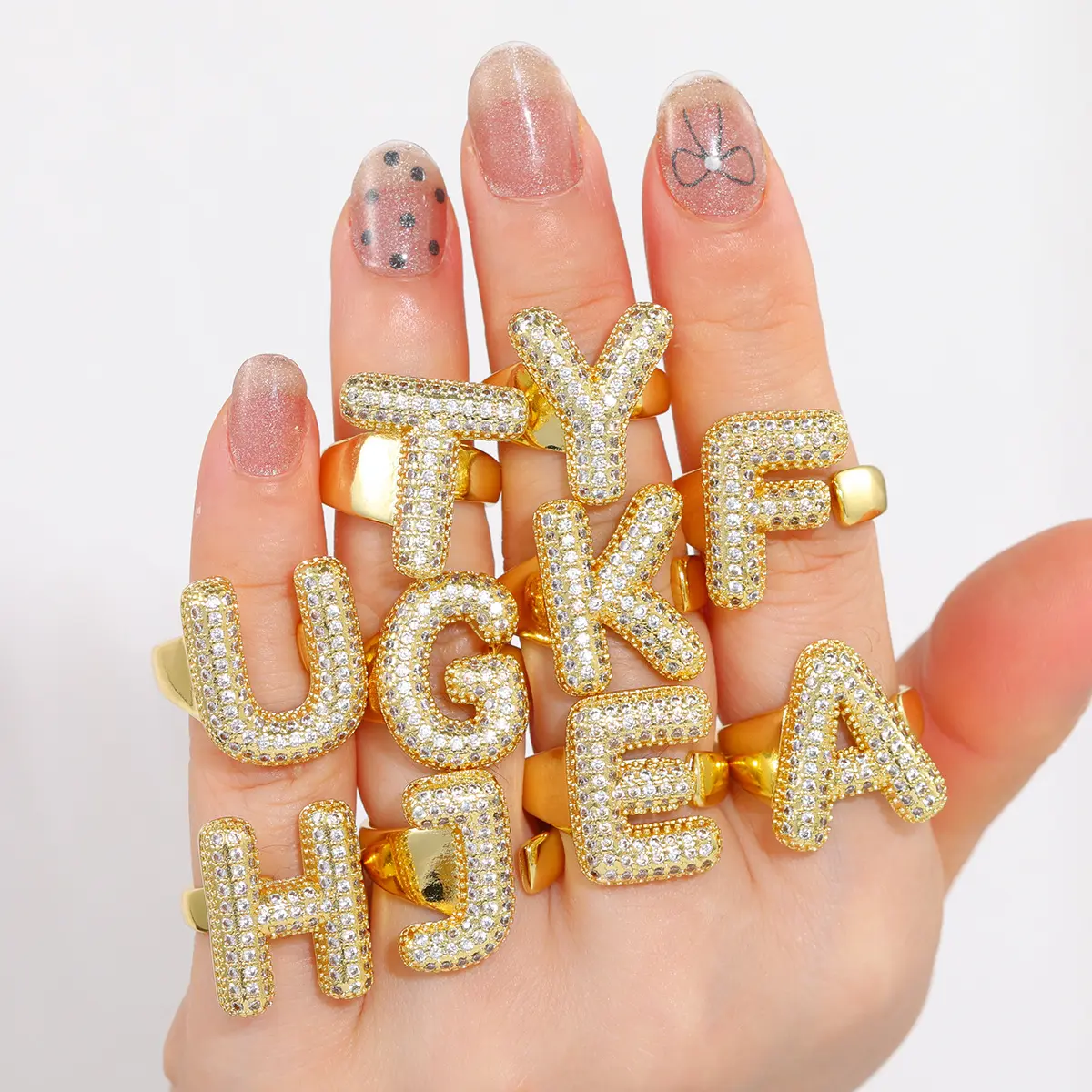 14K Gold Plated Balloon Initial Ring, Personalized Bubble Letter A-Z Shiny Cubic Zirconia Rings Non Tarnish Chunky Initial Large Letter A-Z Ring Versatile Daily Wear & Party Jewelry