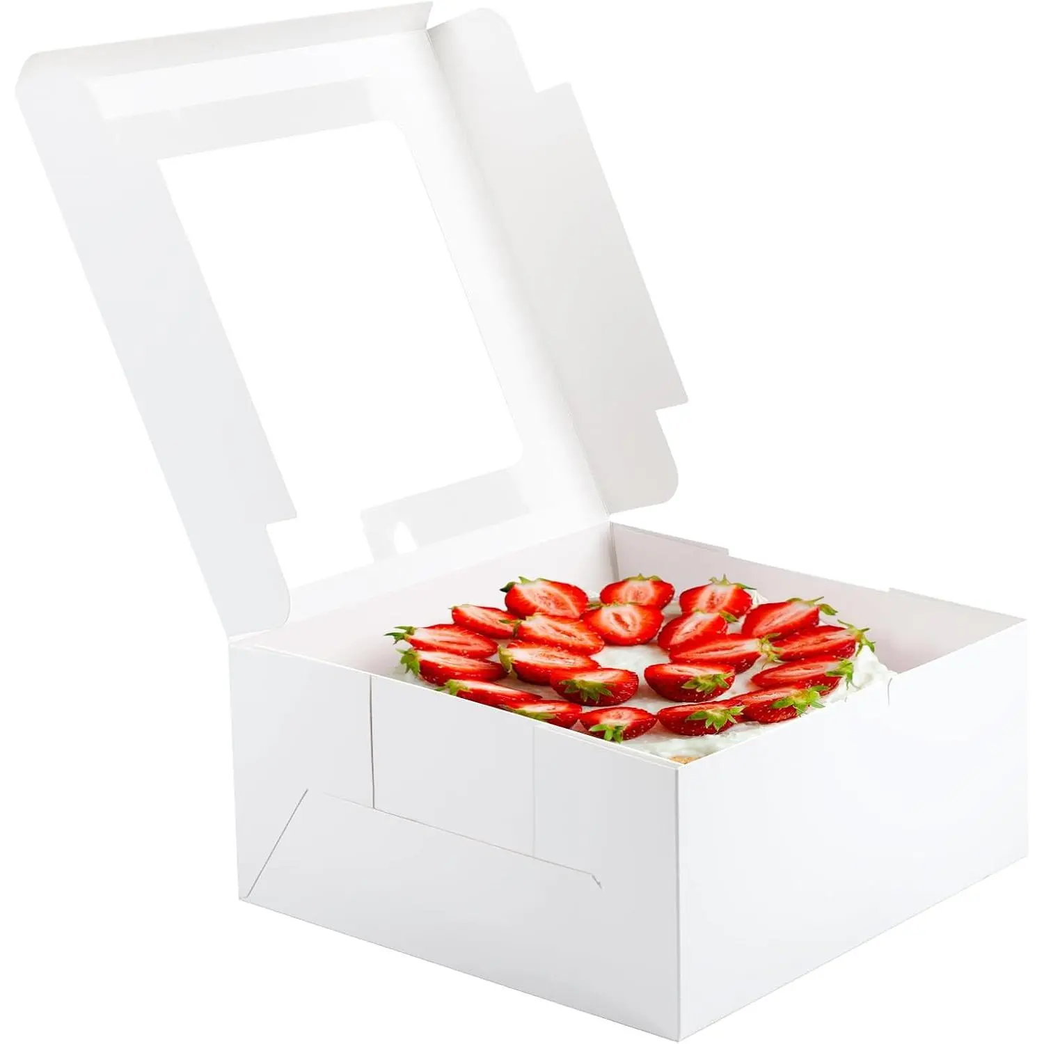 Cake Boxes 10 inch, Cake Carrier Holder, Storage Transport Container | 10×10×5 in, 4 count, Thick Cardboard, Tall and Large, with Clear Window, Easy to Assemble, for Cake Pies Baked Goods