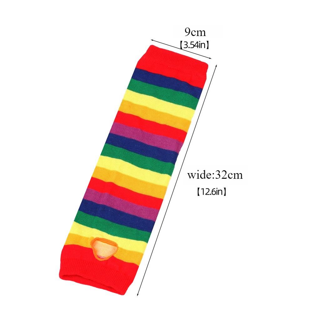 Rainbow Knitted Gloves Colorful Striped Long Sleeves Soft Stretchy Warm Handwear LGBTQ+ Pride Month Essential Vibrant Striped Knit Mitts for European & American Pride Parade Music Festival Holiday Party Cosplay Daily Casual Wear Lightweight Durable Fashio