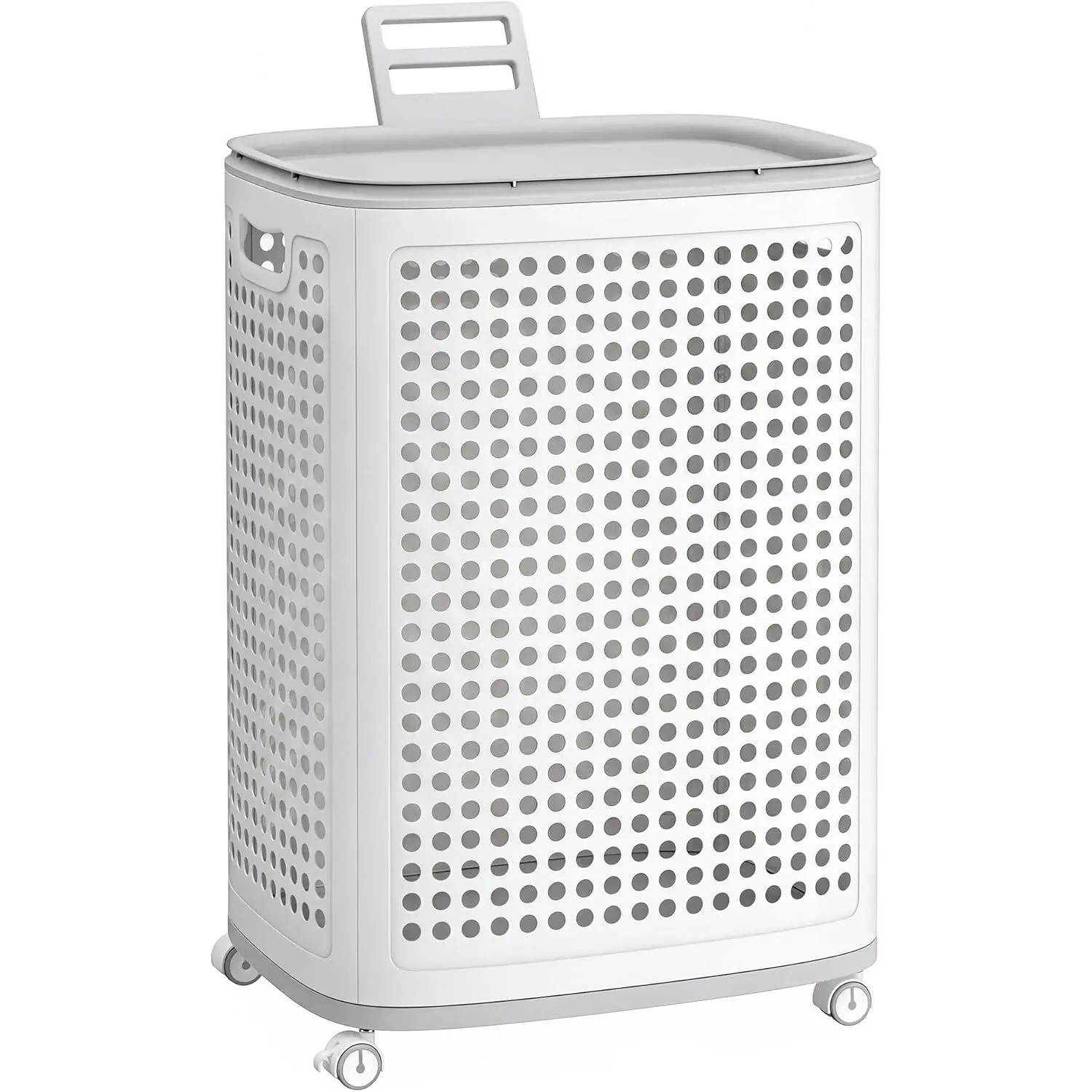 Laundry Hamper with Wheels, Plastic Laundry Basket, 19.8 Gallons (75 L), Slim Storage Basket, for Bathroom, Bedroom, White and Gray URLH020WG01
