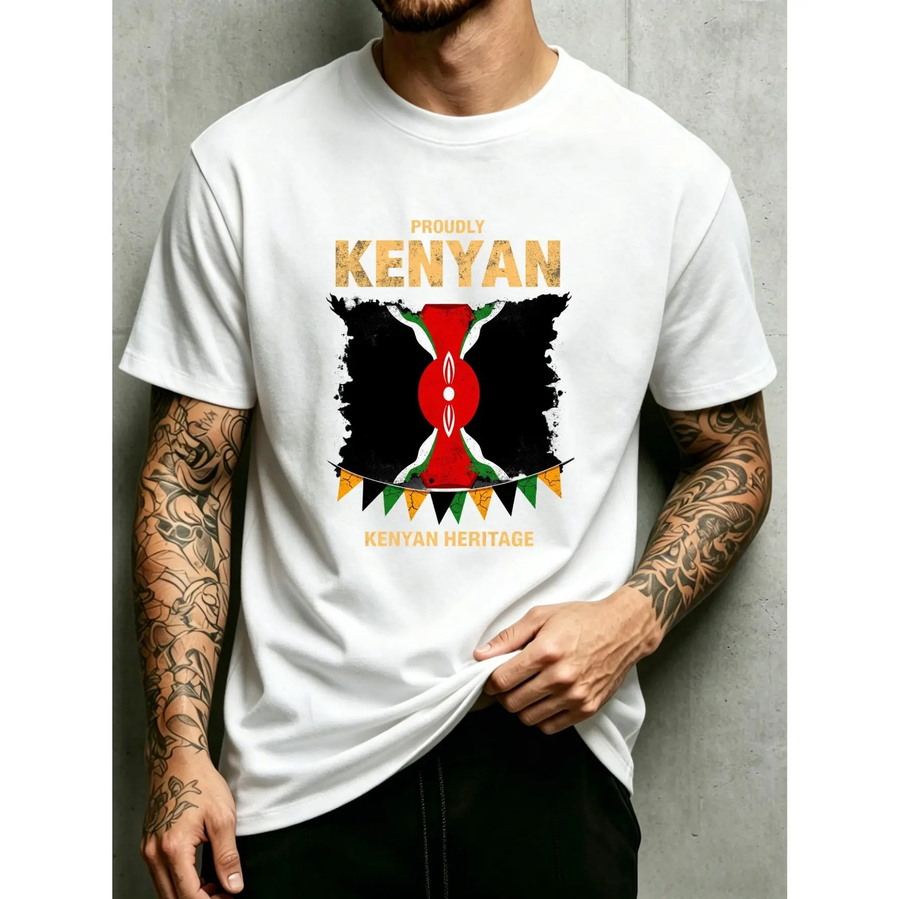 Men's Kenyan Heritage T-Shirt - Kenyan Cultural Print Round Neck Casual Shirt Suitable for Casual Attire, Gift for Kenyan Pride Lovers, Year-Round & National Symbols Apparel