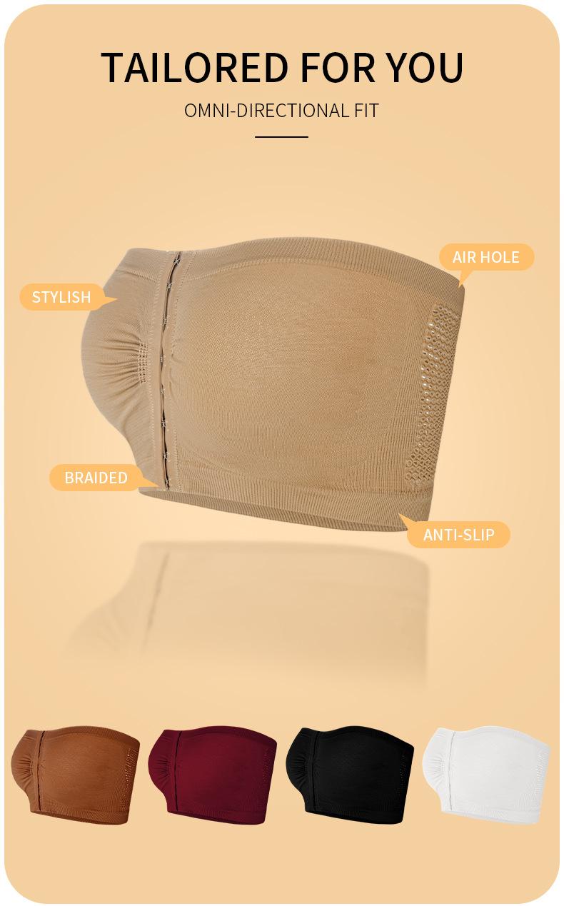 Plus Size Women's Underwear, Front-Clasp Strapless Bustier, Ladies' Bra, Push-Up, Non-Cup Chest Wrap, Beautiful Back