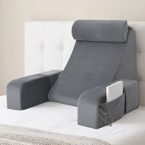 Back Pillow for Bed Sitting Up,Reading Pillow with Armrests & Big Pockets for Adults,Upright Pillow for Resting,Watching TV,Nursing,Recovery,Gaming,Grey