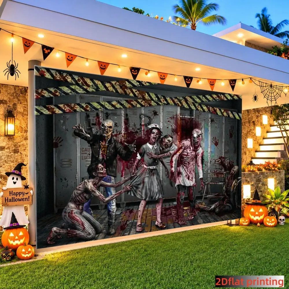 2D Flat Banner 1pc Zombie Hospital Theme Background Cloth, Halloween Party Decor, Horror Event Setup, Photo Backdrop, Polyester Material