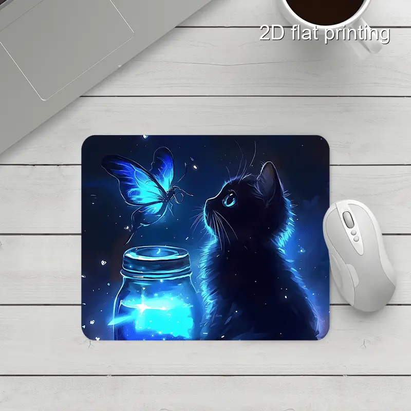Square Shape Black Cat Design Mouse Pad, Non-Slip Gaming Mousepad for Home Users, Compact Office Desk Mat Compatible with Laptop/PC, Mouse Pads