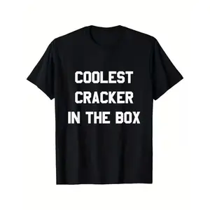 Men's Black Graphic T-Shirt - Bold "Coolest Cracker In The Box" Print Crew Neck Tee, Classic Loose Fit  Shirt for Everyday & Formal Wear, Machine Washable All-Season Top