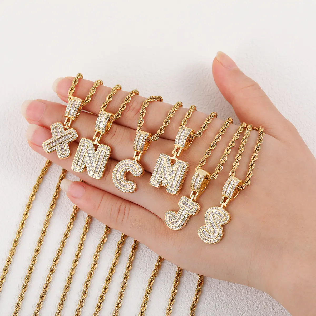 14K Gold Plated Bling Dainty Letters Necklaces Trendy Chunky Custom Name Necklace Personalized A-Z Initial Shiny Cubic Zirconia Pendant Necklace Twist Chain Daily Vacations, Party Wear, Jewelry, Holiday Gift