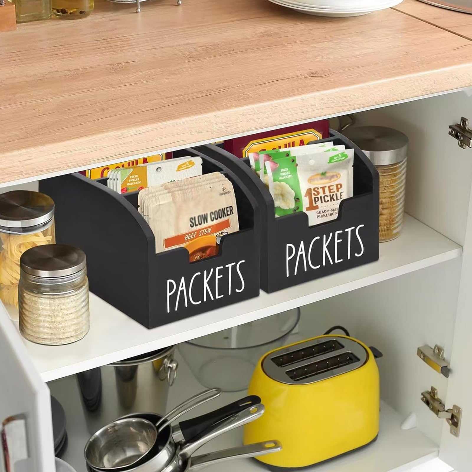 Wooden Spice Pack Storage Box, 1 Count Multi-grid Kitchen Storage Box, Snack & Seasoning Pack Storage Organizer, Home Organizer for Kitchen, Kitchen Organizers