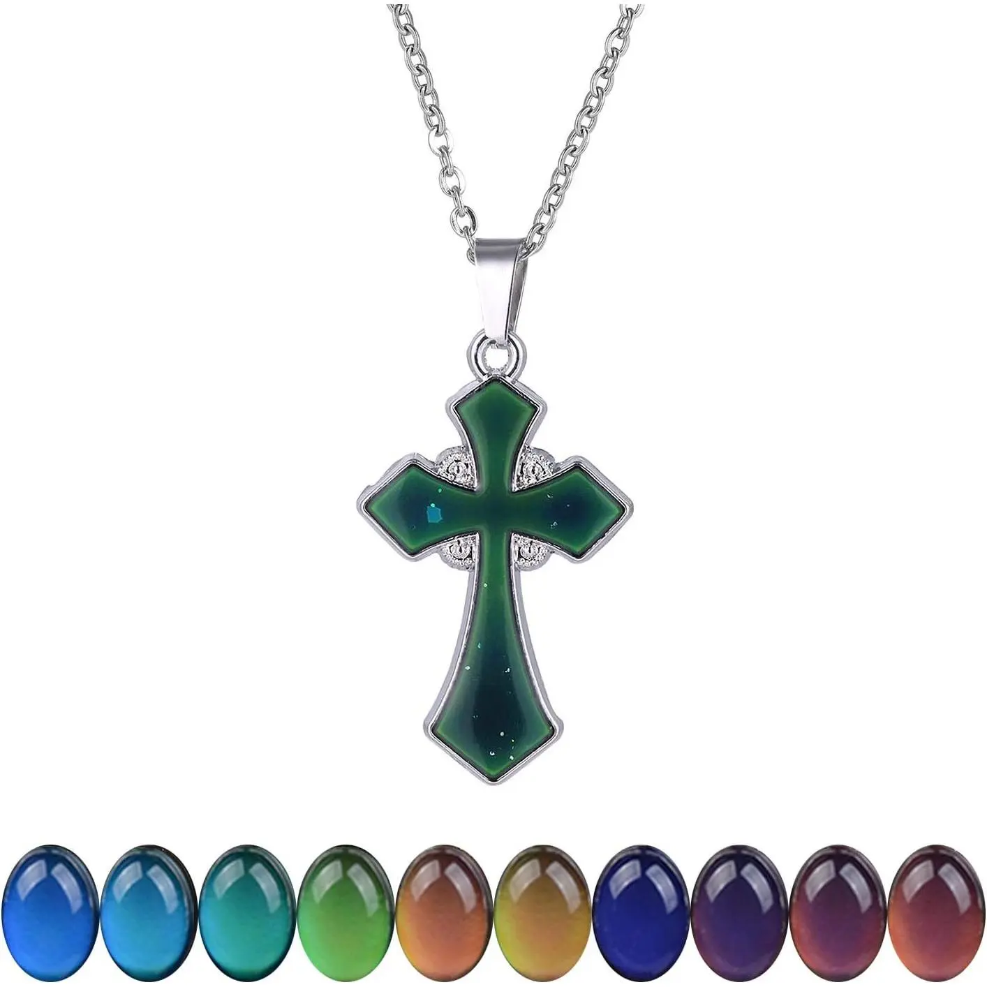 Temperature Sensing Color Changing Pendant Necklace with 19.29" Stainless Steel  Chain