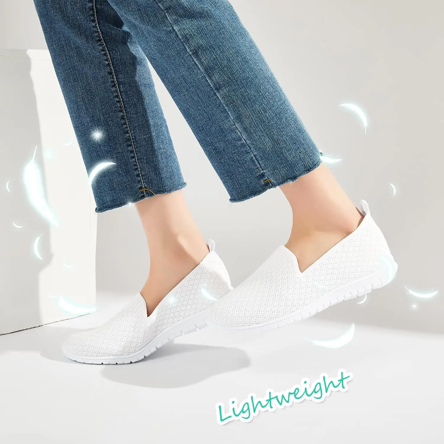 Women's Mesh Flats Shoes Breathable Slip on Shoes Casual Black and White Flats Comfortable Walking Shoes