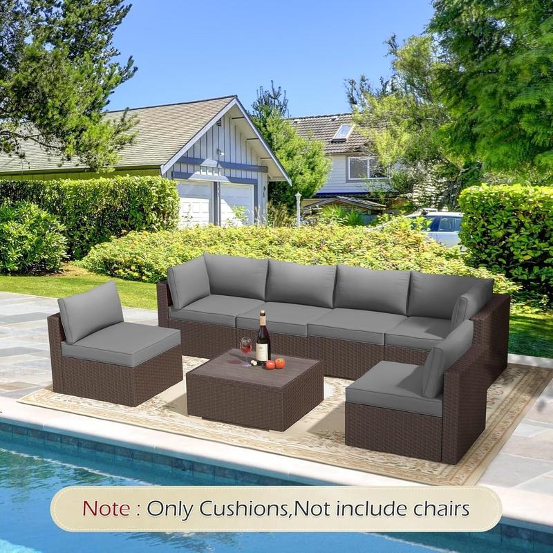 7-piece set Outdoor Replacement Cushions for Patio Furniture, Water-Repellent Sofa Cushions for 6-Seat Rattan Wicker Sectional Patio Conversation Sets, 14-Piece Cushions Set for Outdoor Couch
