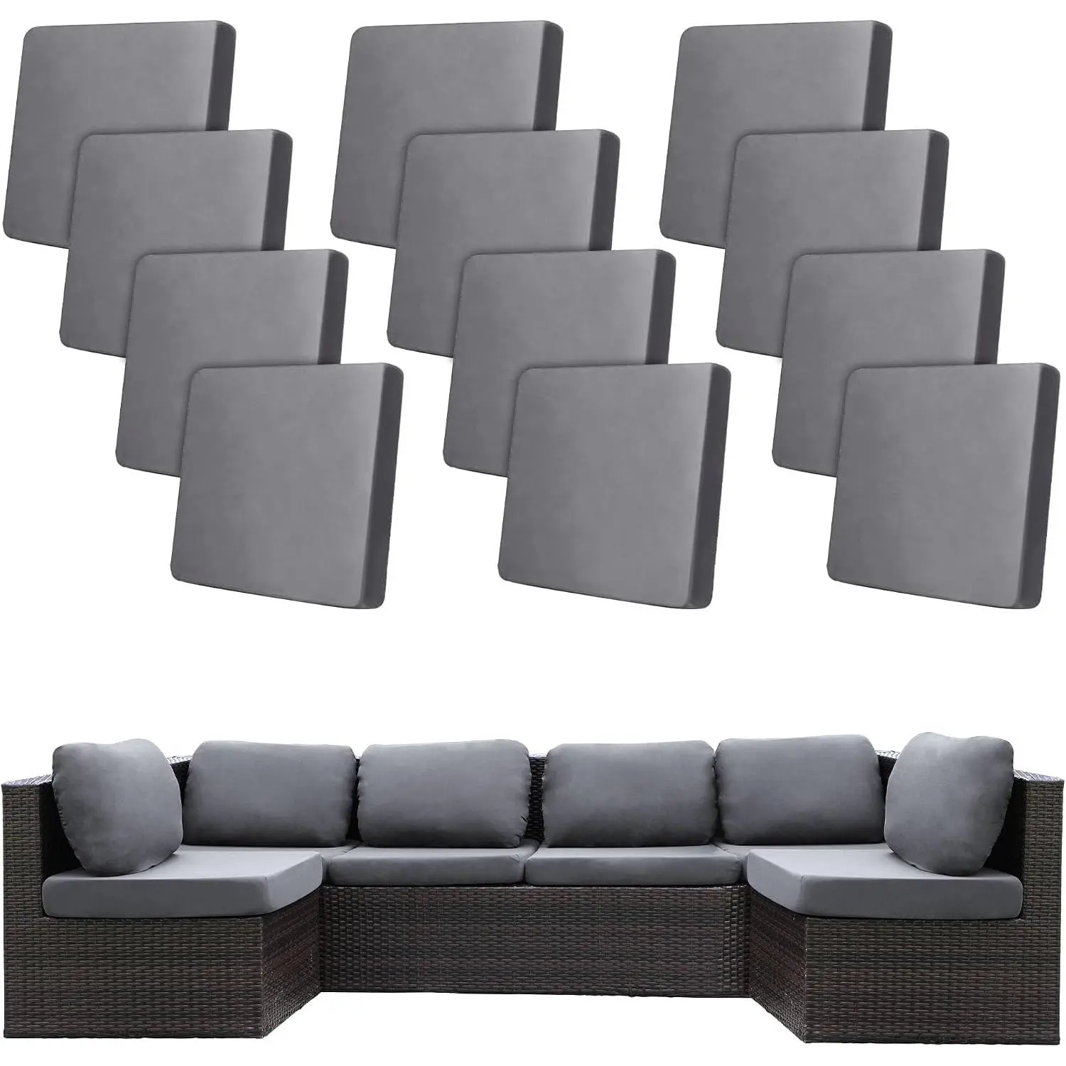 12Pcs Stretch Patio Cushion Covers,Outdoor Couch Covers Replacement,Outdoor Couch & Sofa Slipcovers,for Patio Furniture Cushion Covers,Washable Reusable urniture Protector(Grey,Cover Only)