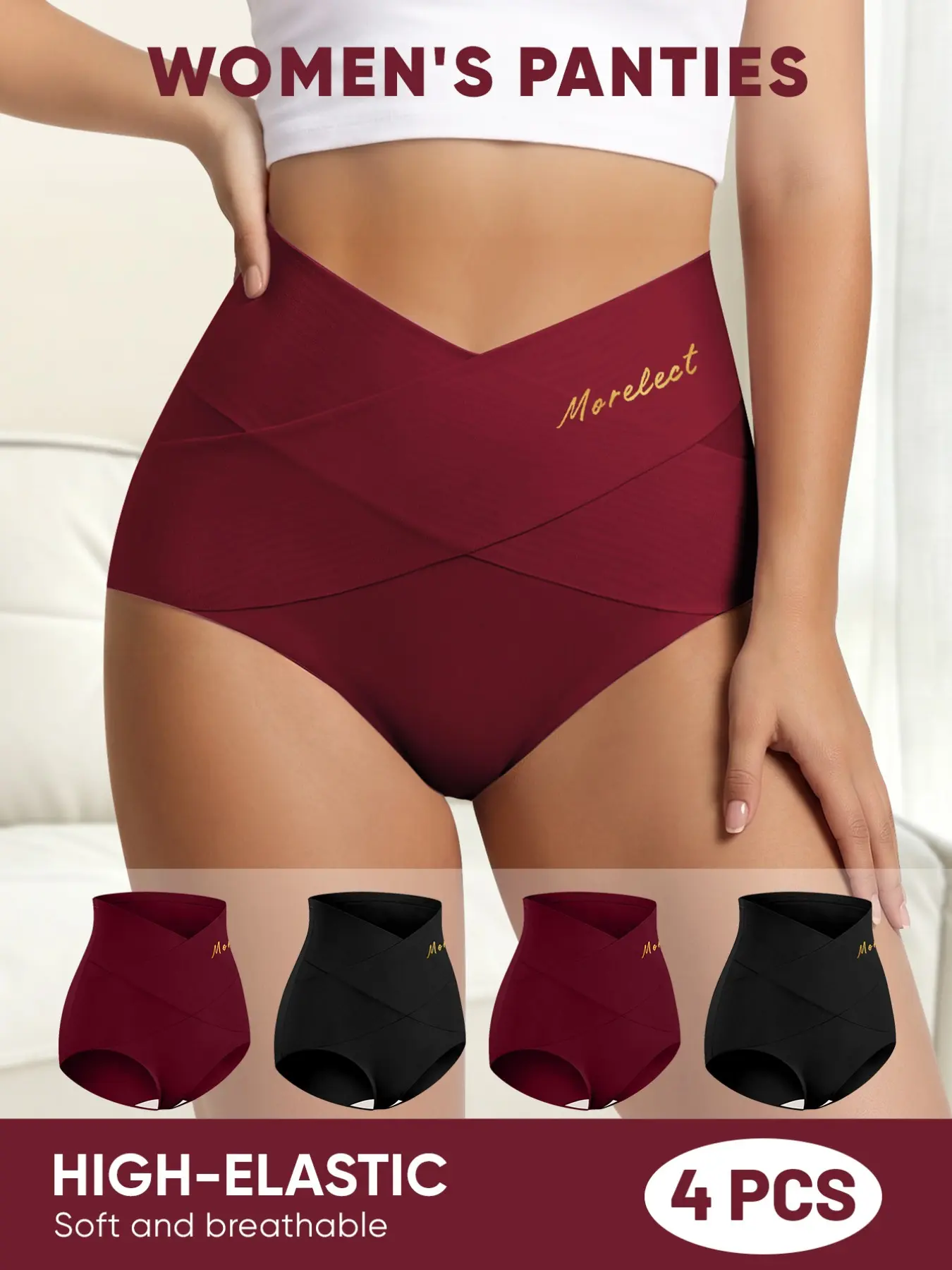 4-Pack Full Coverage Triangle Panties Set, Elegant Macaron Color Underwear, Slim-Fitting, All Seasons, Suitable for All Body Types, Everyday Panties