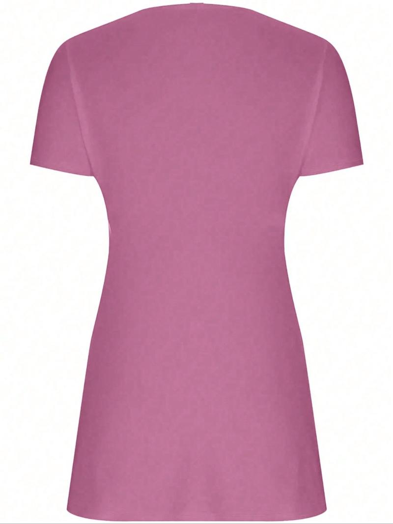 【Plus Size】 Solid Twist Front V Neck Tee, Elegant Casual Short Sleeve T-shirt for Summer, Casual Fashionable Top, Women's Plus Clothing for Daily Wear, Lady