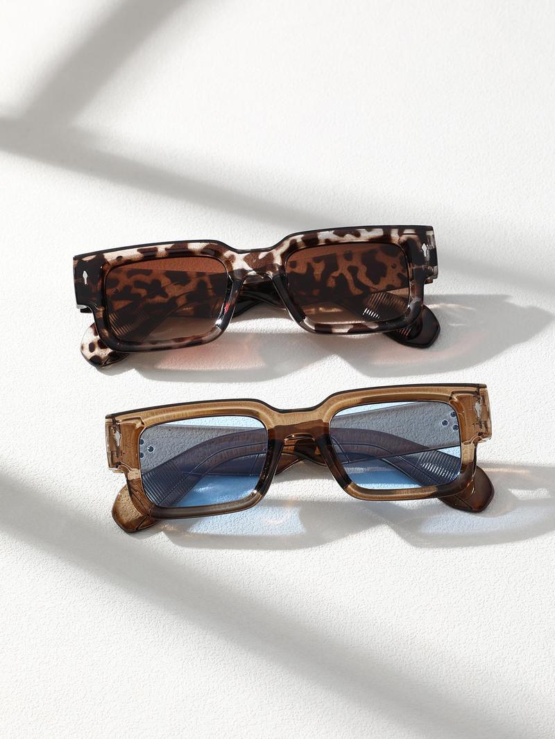 Square Frame Trendy Casual Sun Protective Sunglasses, His and Hers Gifts, Fall Outdoor Sun Protection Lightweight Durable Sunglasses for Women, Travel Essentials, Trendy Styling Sunglasses, Back To School High Quality Sunglasses, Modern Frames Sunglasses