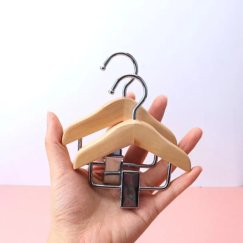 Solid Wood Mini Hanger for Pet Clothes Dog cat Clothing Hanger Wooden Clothes Hangers Pet Costume Hangers for Small Coat Hanger with Clip and Hook Pet Accessories