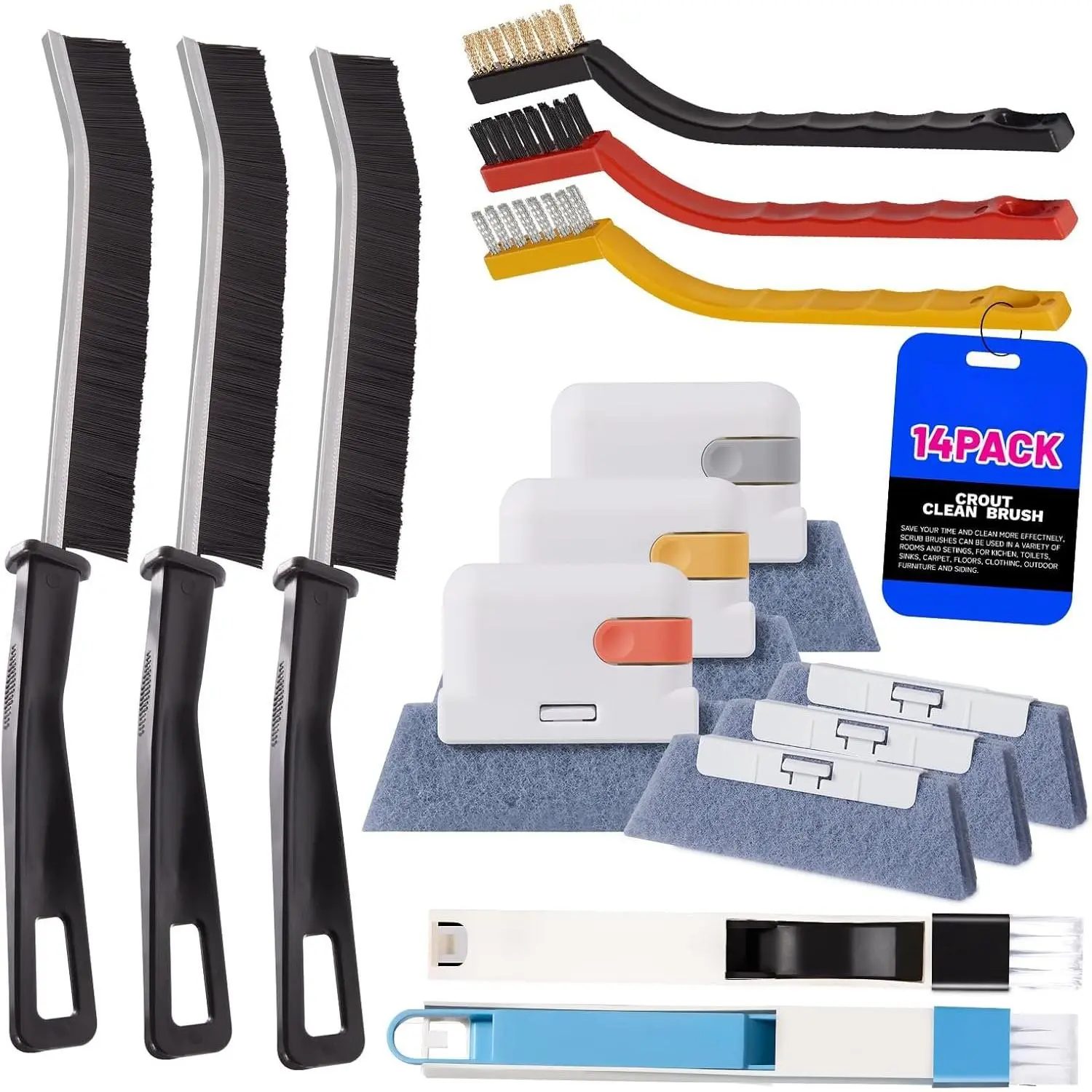 Window Track Cleaner, 14 count Crevice Cleaning Brush Kit | For window , blinds, vents, baseboard, grout and shower door track cleaning