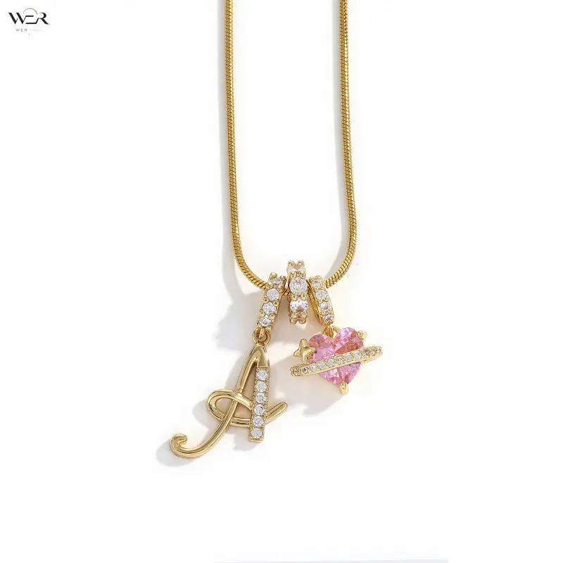 Valentine’s Day 26 Letter Necklace, Dopamine Style Copper Zircon Pendant Chain, Trendy Girls Personalized Alphabet Necklace, Fashion Jewelry Gift for Dating & Valentine Gift