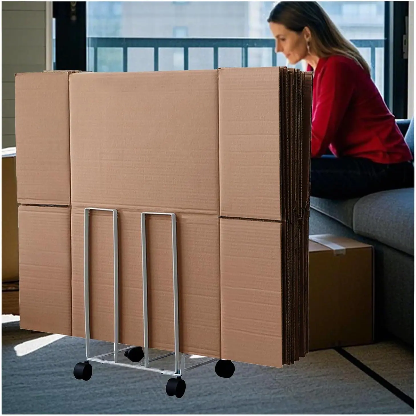 Carton Stand for Boxes, Portable Carton Storage Rack with Wheels, Cardboard Storage Carton Cart for  Warehouse and Supermarket (White, 10.24x12.2x17.13in)