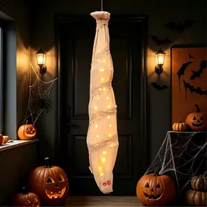 Halloween Electric Mummy Hanging Ghost, Sound Control Light Emitting Haunted House Prop, Thick Bandage Fabric, Terror Sounds + Lights, Indoor Outdoor Decor
