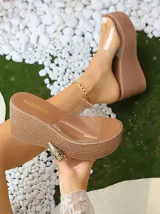 Style Transparent Open-Toe Wedge Slippers for Women, New Fashion Waterproof High Heel Sandals, Anti-Slip Durable Beach Shoes