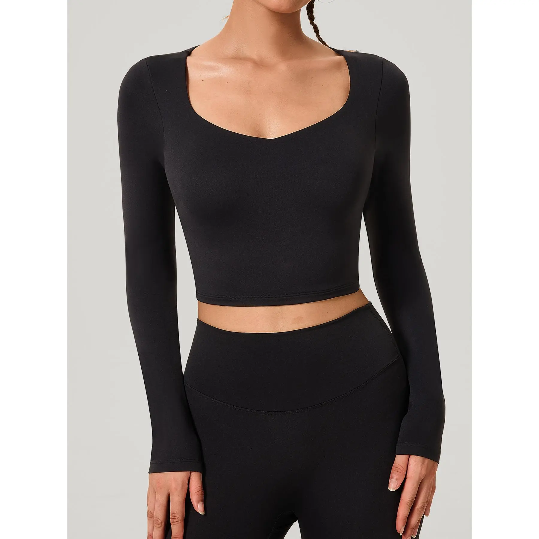 BERLOOK Black Cross Mesh Back Longsleeve Workout Shirt - Spandex-Nylon Fabric, Light Support, Yoga Workout Activewear, Mesh Jersey Shirt, Daily Wear Sportswear, Athleisure Fashion Apparel for Gym