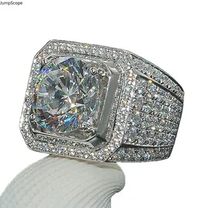 Male Fashion Iced Out Round Cubic Zirconia Statement Ring - MDF+Steel Core, Gold-Silver Metal Coating, Halo Pave Micro-Set Wide Band, Chunky Hip Hop Bling Finger Jewelry for Party & Luxury Gifting