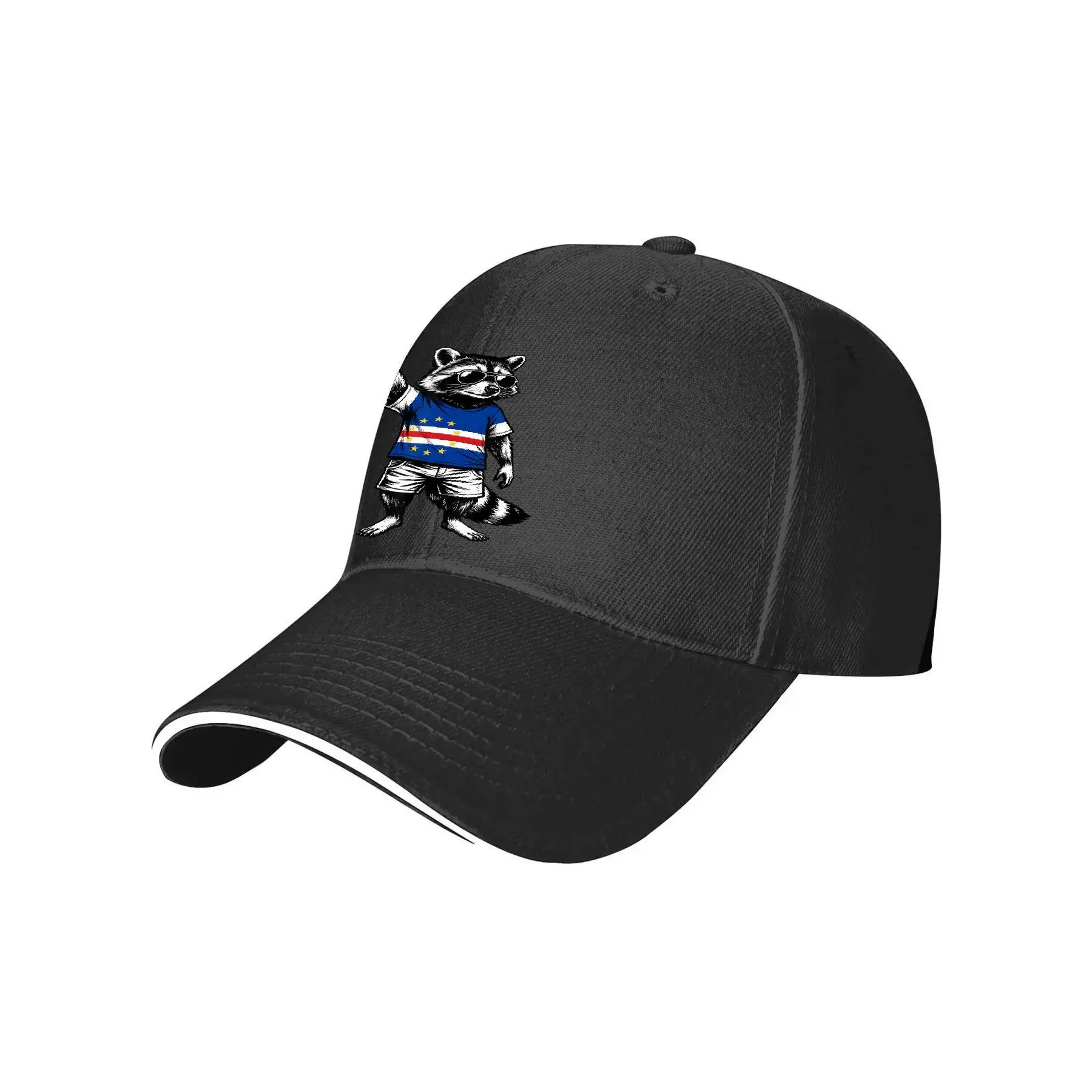 Cabo Verde Flag Raccoon Funny Cape Verde Funny Awesome Graphic Baseball Cap Hats Cute Baseball Cap Funny Hats