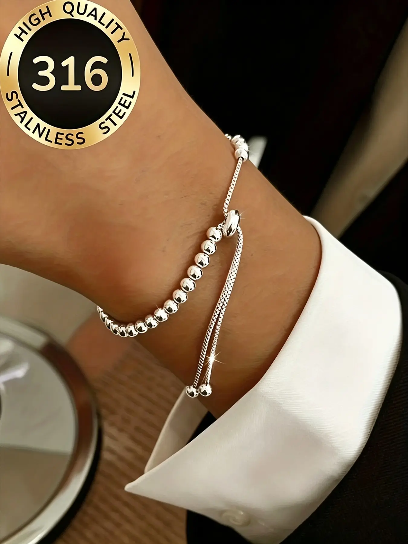 Fashionable Stainless Steel Beaded Pull Bracelet, Unisex Allergy-Free, Perfect Gift for Valentine's Day, Mother's Day, Christmas