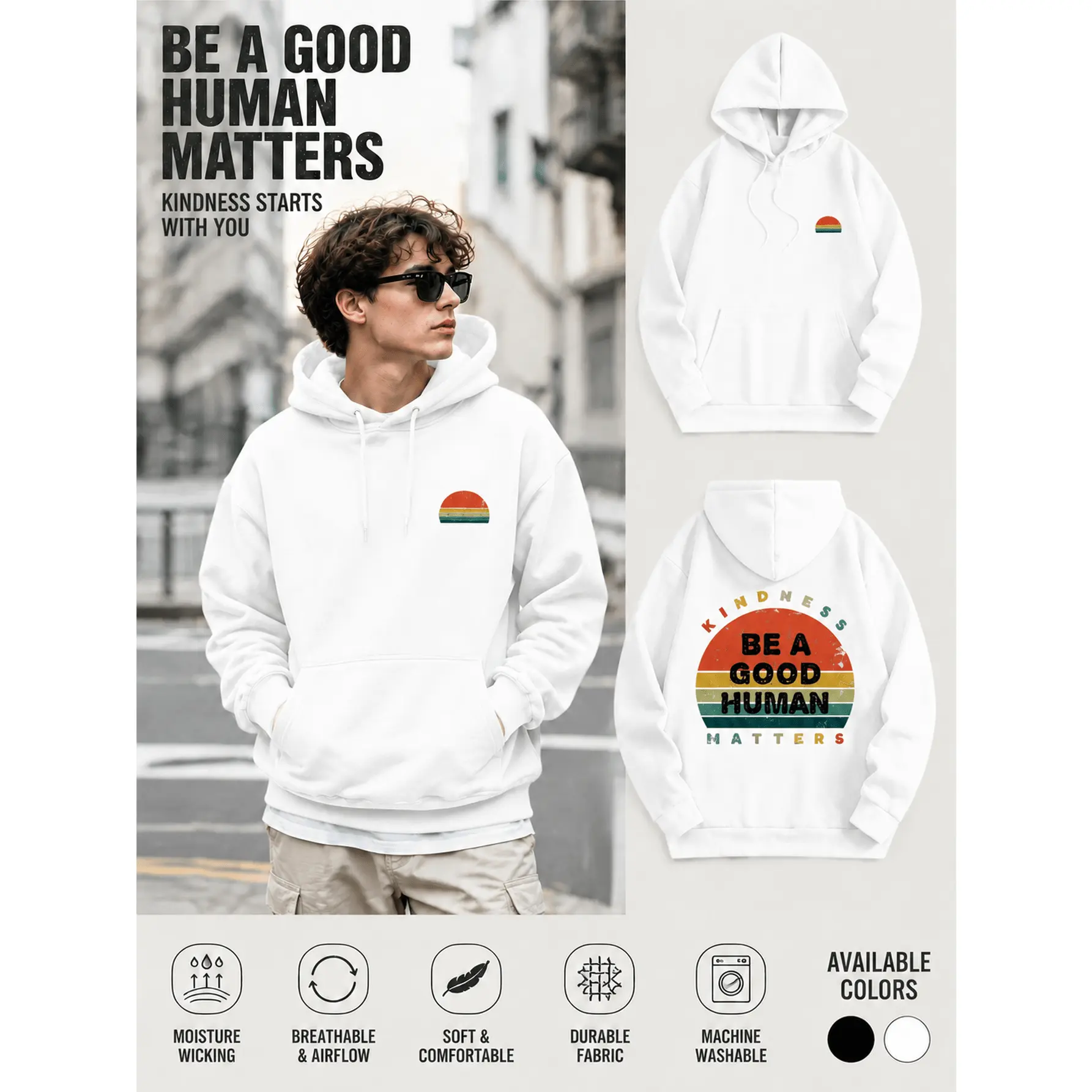 This stylish black hooded sweatshirt features a printed design, is soft, comfortable, and highly breathable, making it perfect for everyday casual wear. A must-have for autumn and winter, it's easy to match with various outfits, available in multiple colo