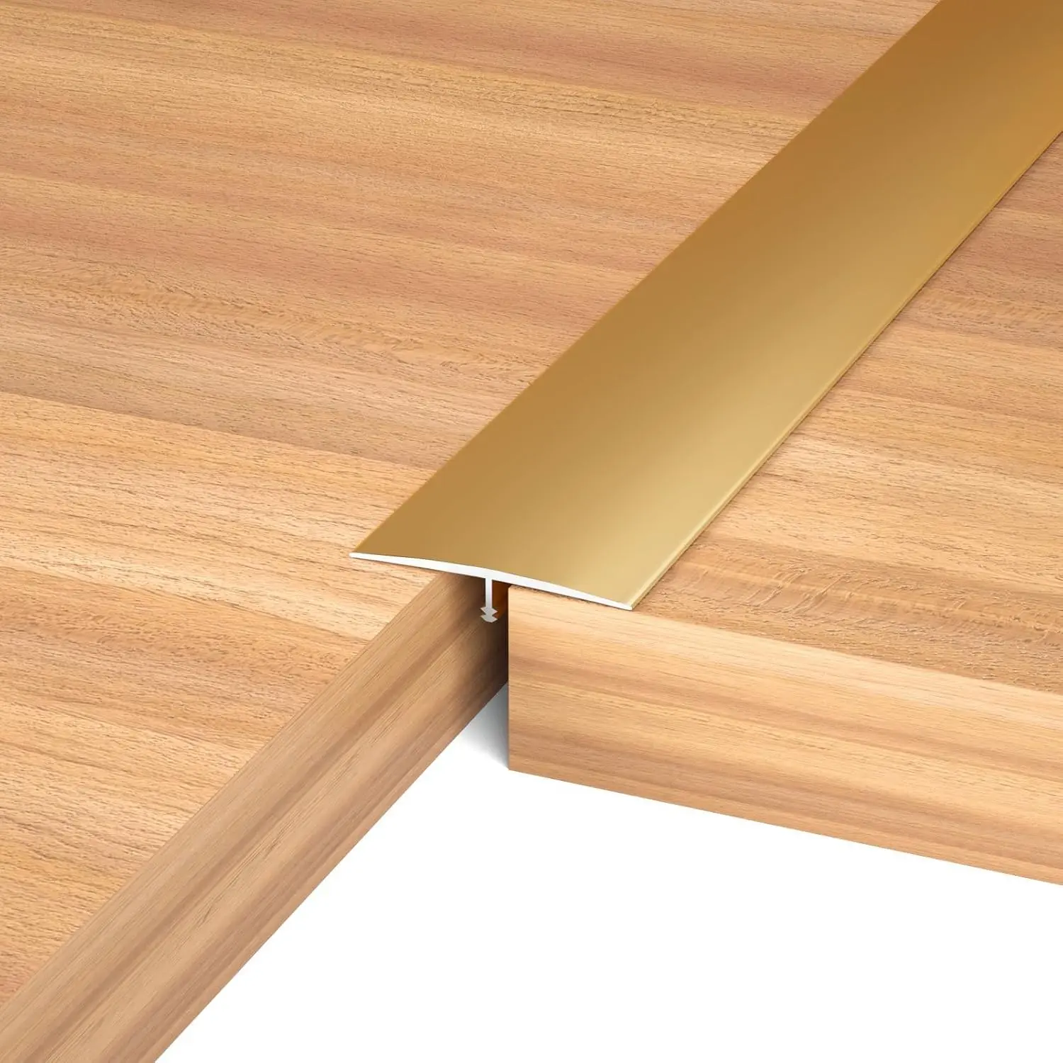 T Molding Floor Transition Strip, Aluminum Laminate Flat Divider for Joining Gaps, Threshold, Tiles, Gold, 4ft x 1.6in (3pcs)
