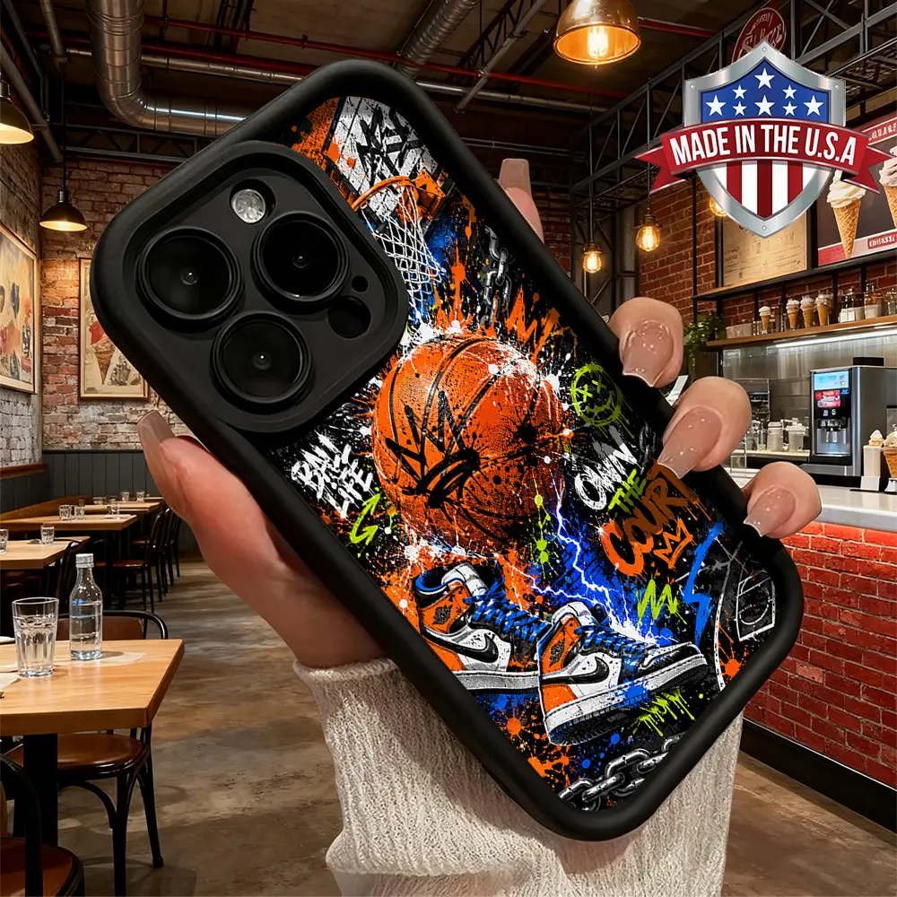 Cool Basketball Graffiti Sneaker Street Art Aesthetic Slim Case for iPhone 17 16 15 14 Pro Max 13 12 11 XR XS Plus Air Shockproof Anti Drop Protective TPU Cover Birthday Christmas Gift