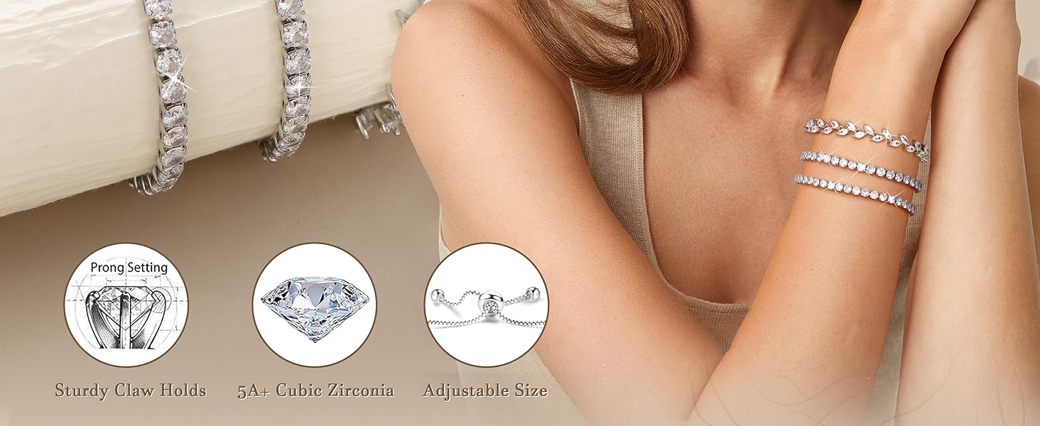 Trendy Summer Icy Cool Bracelets For Women - Chill Silver Plated Bracelet Stack with Refreshing Cubic Zirconia CZ Diamond Adjustable Stackable Bracelets Set For Party,Daily,Birthday Gift