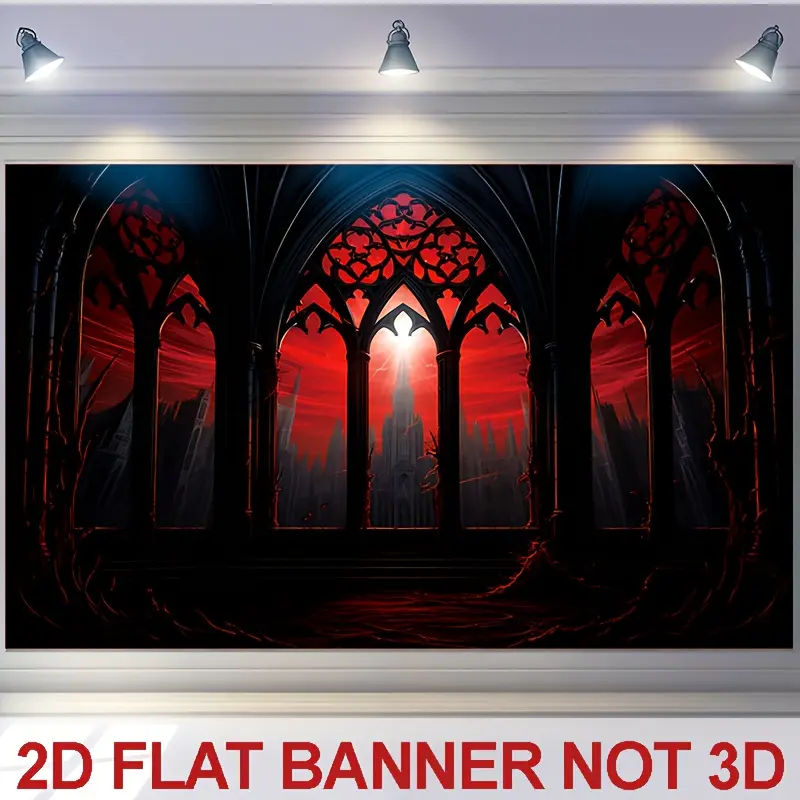 Bloody Moon Gothic Polyester Hanging Window Tapestry, Medieval Vampire Castle Backdrop, Spooky Halloween Dark Aesthetic Wall Art Room Decor