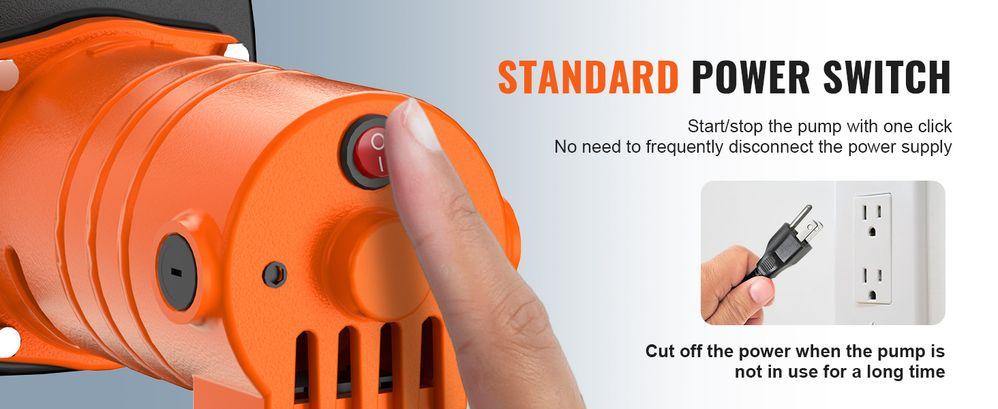 VEVOR Cast Iron Water Transfer Pump, 115V AC 1600 GPH 1/2HP, Portable Electric Utility Pump with Carbon Brush,, Brass Connectors, for Garden, Rain Barrel, Pool, Pond, Tub, Aquarium Draining