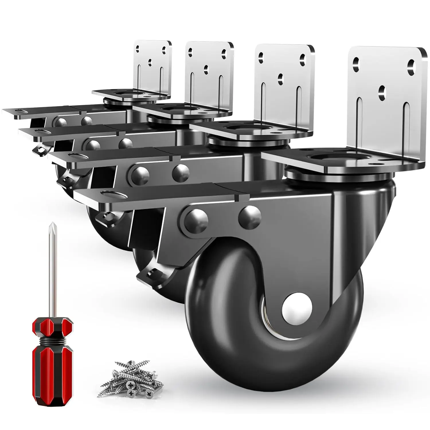 Side Mount Plate Caster Wheels - Thickened L-Shaped Mounting ,Heavy Duty 800 LBS,Set of 4 with ,360° Swivel,Locking,Castor Wheels for Furniture,Carts,Cabinet,Table(Black, 2 inchs)