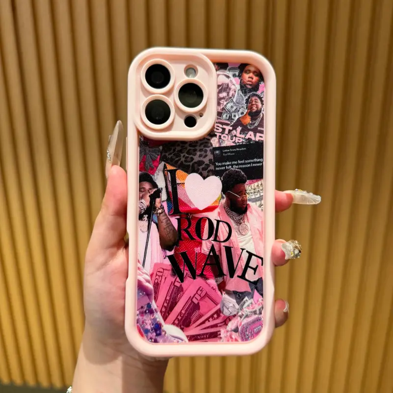 Rod Wave Pink Collage Personalized Silicone Wireless Phone Protector Cover - Stylish Protective, Shockproof Smartphone Accessory for iPhone 17 Pro Max,16,15,14,13 mini,12 mini,11 & Samsung S21,S22,S23,S24,S25,S26 - Fan Gift Accessories