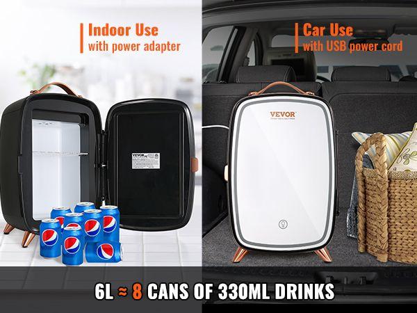 VEVOR Mini Fridge, 6L Skincare Fridge with LED light and HD Mirror, AC/DC Makeup Fridges for Skin Care, Cosmetic Storage, Chill Face Mask Drink, Small Refrigerator for Bedroom Dorm Desktop, Black