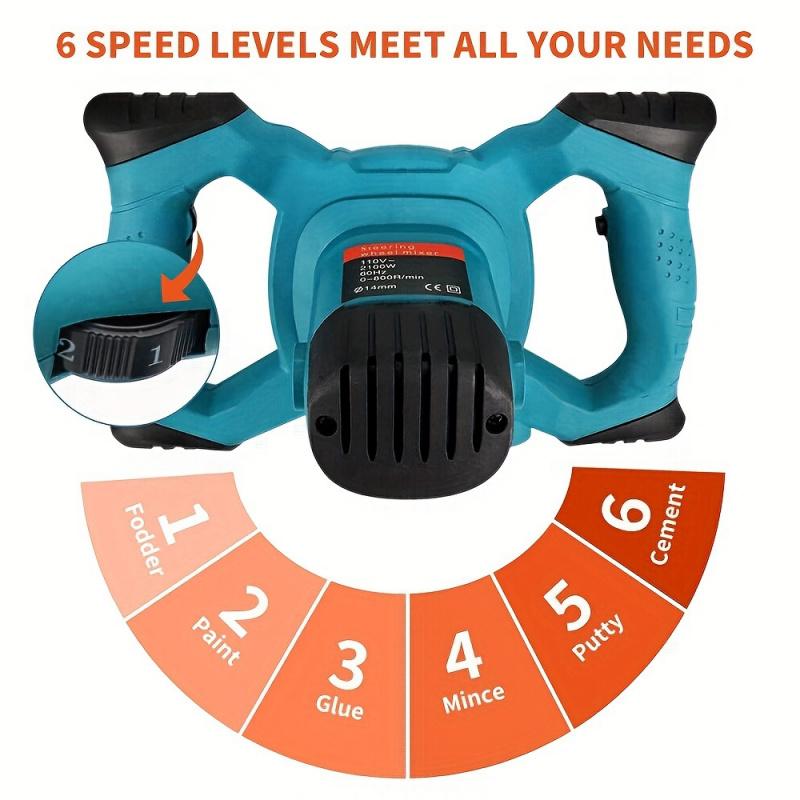 Cement mixer, 2100W, 6-speed adjustment, 110V handheld mud mixer, heavy-duty electric concrete mixer, suitable for mixing mortar, paint, grout, plaster, thin-layer coatings, feed, etc