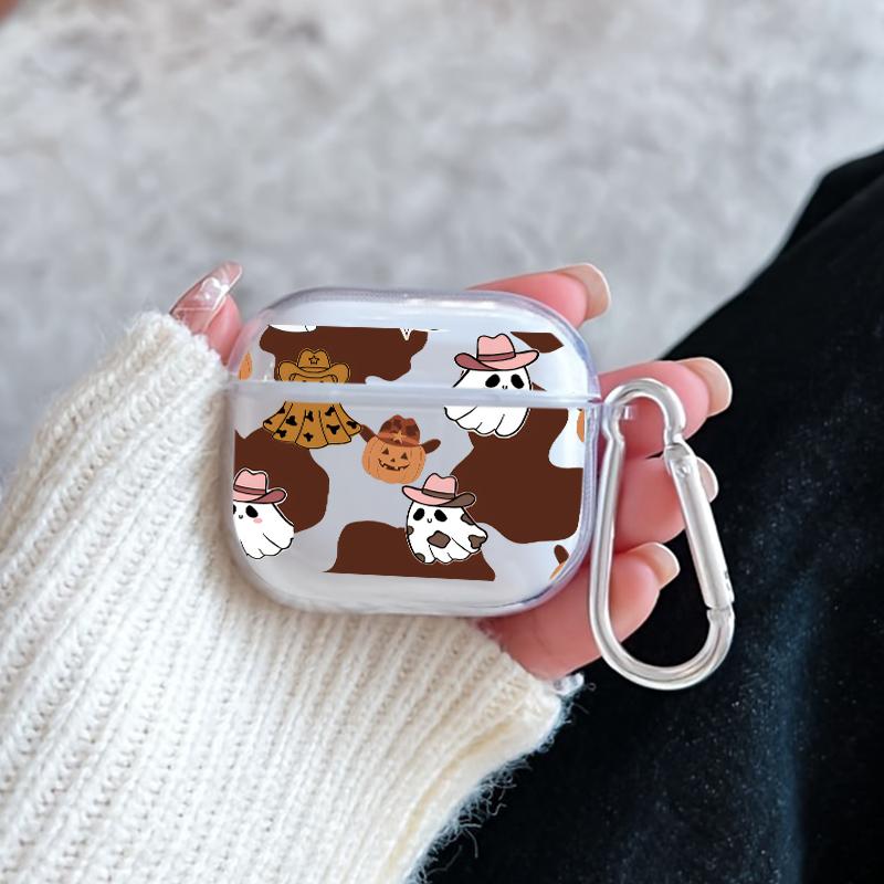 Cowboy Ghost Fantasy Pattern TPU Soft Protective Case for Apple AirPods 4/3/2/1/Pro/Pro2 Transparent Earphone Cover with Keychain Attachment