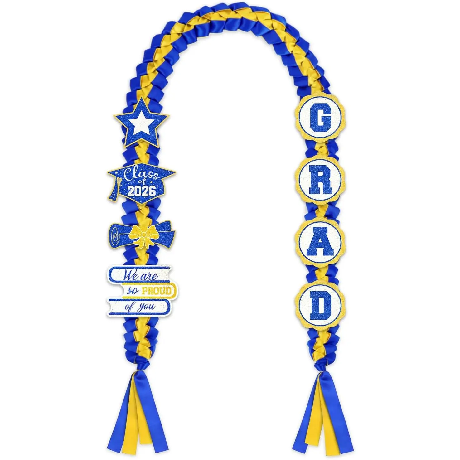 2026 Graduation Leis Decorations - Handmade Double Braided Graduation Ribbon Leis with Glitter Pins for Him Her, Congrats Grad Gifts for High School College Graduation Party Supplies