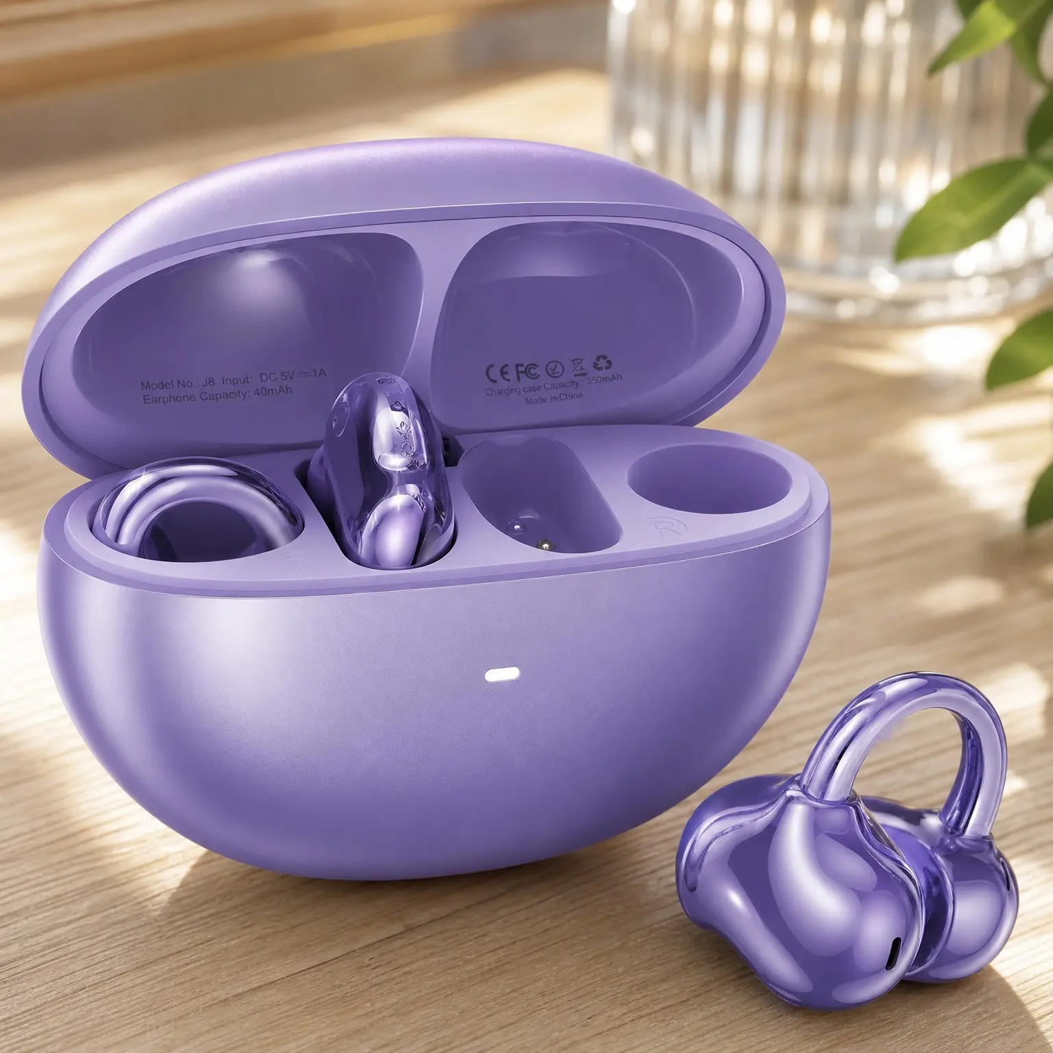 Clip-On Open Ear Bluetooth 6.0 Wireless Earbuds with 40H Playtime, Crystal-Clear Sound, Comfortable Fit for Small Ears, Sports, Workouts & Glasses, Purple