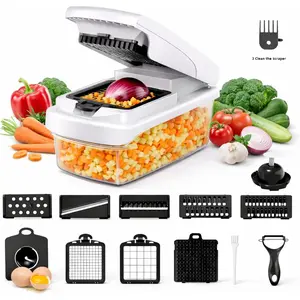 12-in-1 Vegetable Chopper with Container – Mandoline Slicer, Onion Chopper, Food Chopper, Cheese Grater & French Fry Cutter – Multifunctional Kitchen Gadget with 8 Blades, Egg Separator & Peeler