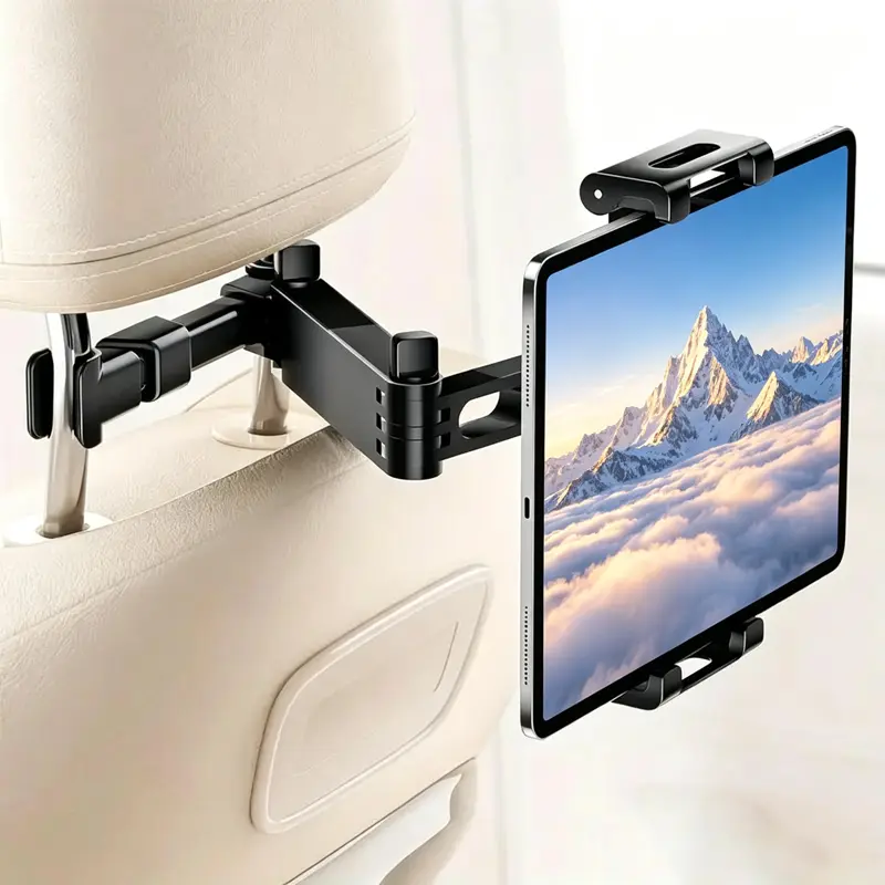 ABS Plastic Car Headrest Mount, Telescopic Height-Adjustable 360° Rotatable Backseat Holder, Universal Mounting Stand for Rear Passengers’ 4.7"-11" Devices with Universal Fit & Stability, One Size